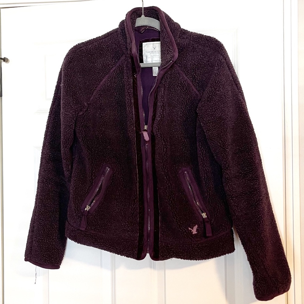 American Eagle Eggplant Sherpa Zipper jacket, Sz M